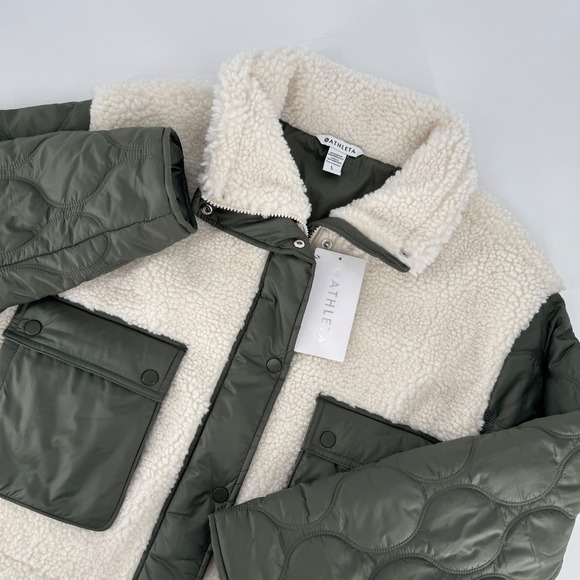 Athleta Jackets & Blazers - Athleta Fleece Hybrid Jacket Sherpa Lined Olive Green Womens Large